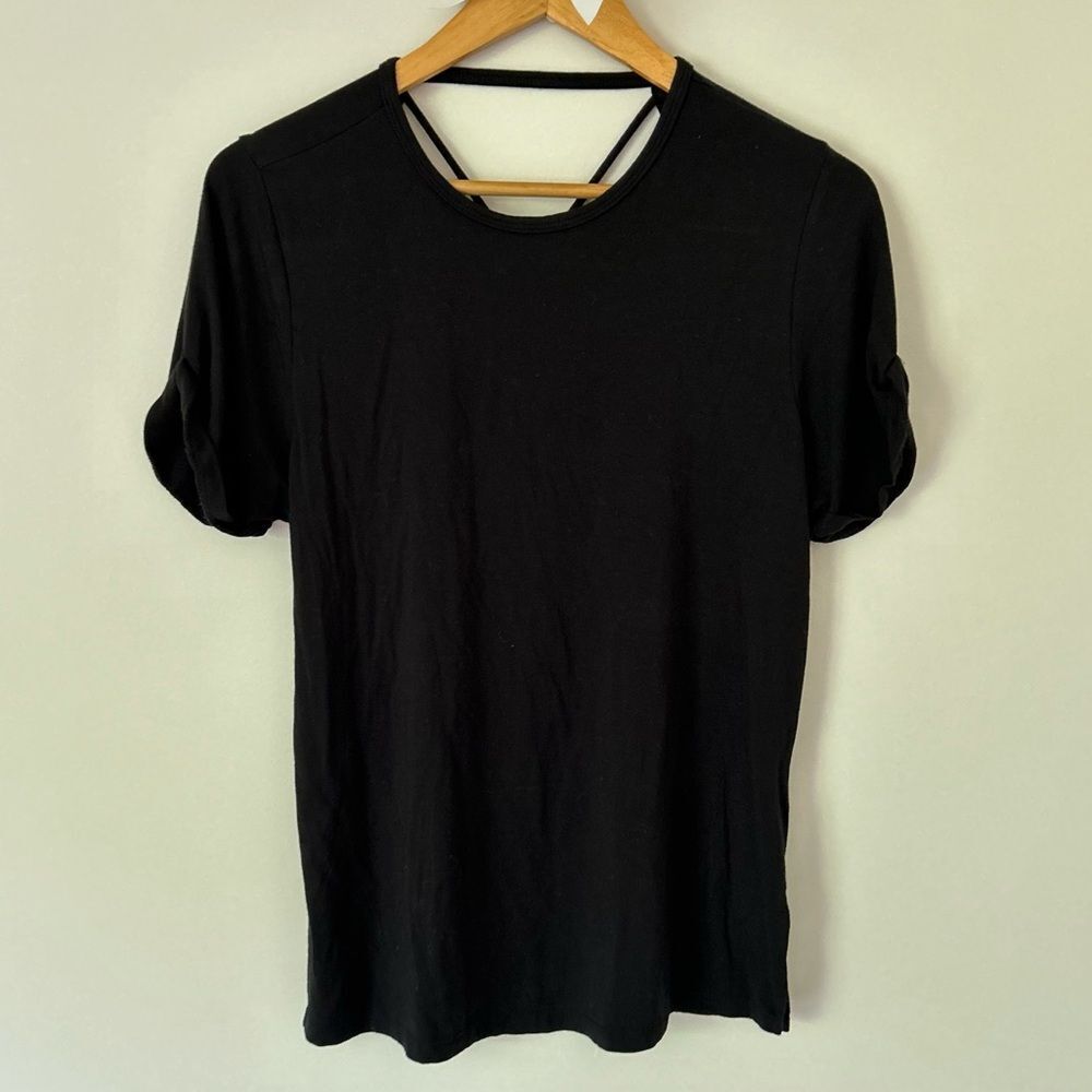 NUX Black Soft Criss Cross Strappy Open Back T-Shirt Top